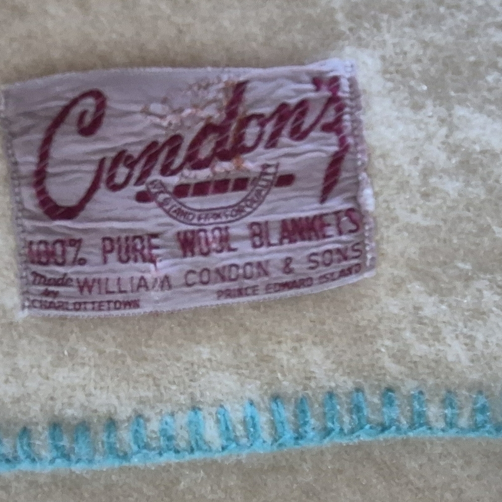 Cream Wool Blanket with Blue Trim